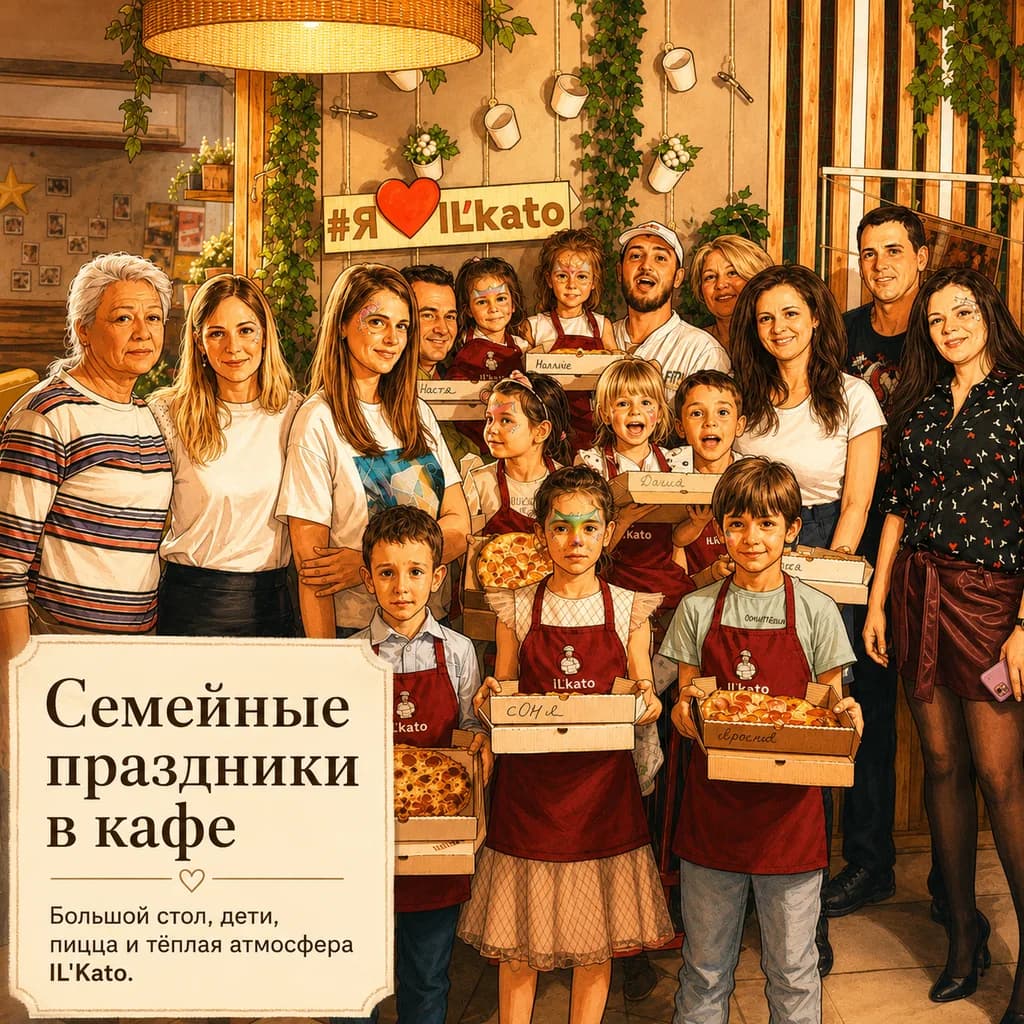 Семейные праздники в кафе IL'Kato: большая компания, дети, пицца и тёплая атмосфера